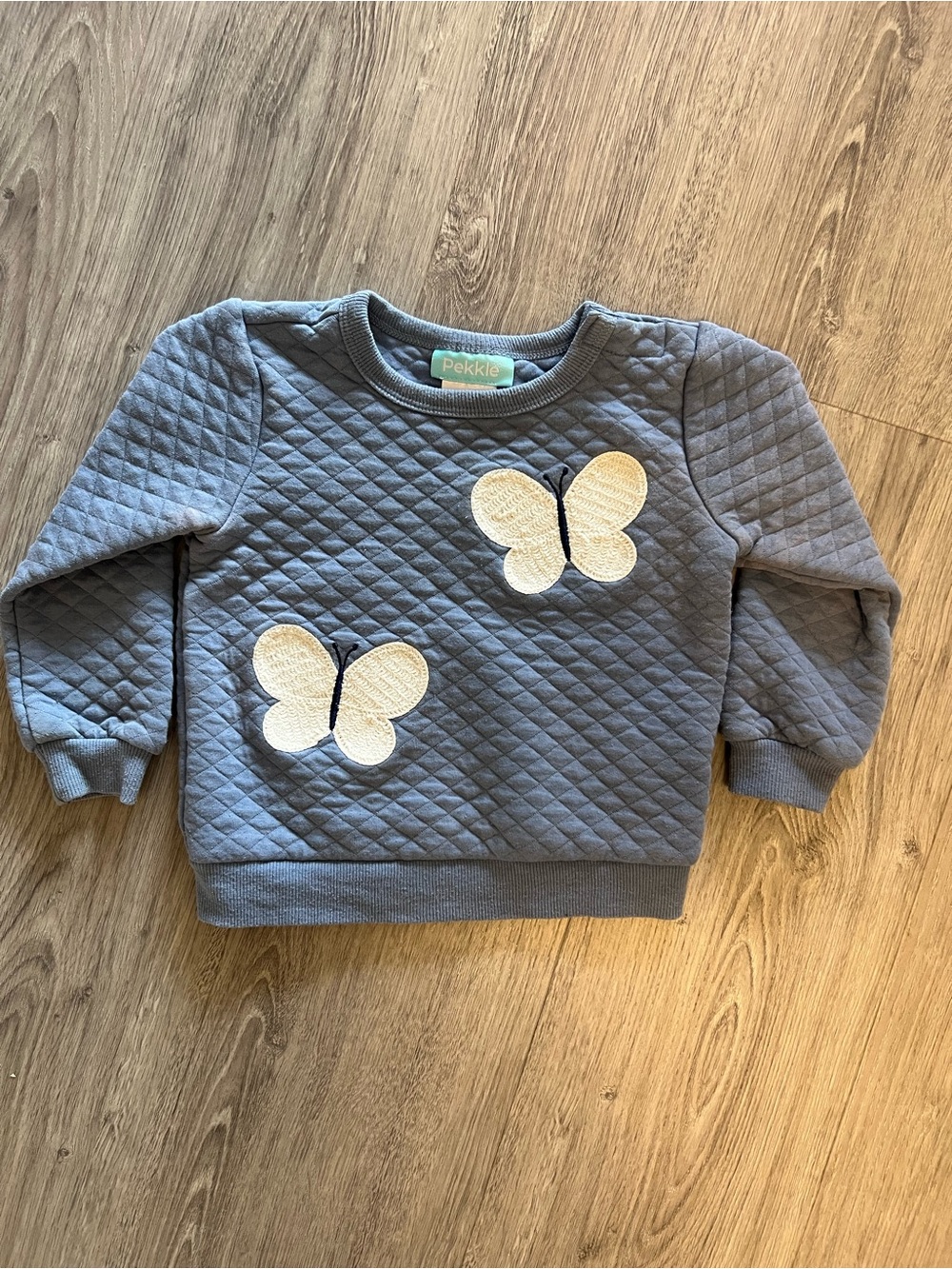 Pekkle Blue Quilted Butterfly Sweatshirt for Kids